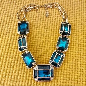 Blue Golden Glass Crystal Collar Choker Necklace